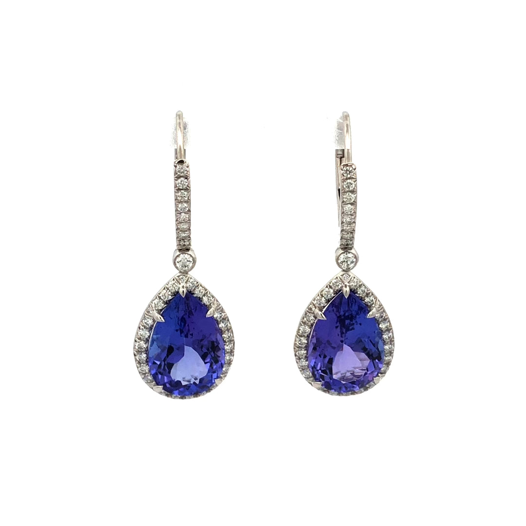 Tiffany & Co. Platinum Soleste Pear 6.80ct Tanzanite Diamond Drop Earrings