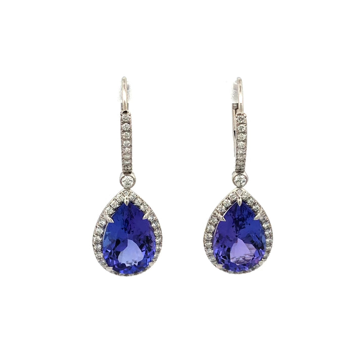 Tiffany & Co. Platinum Soleste Pear 6.80ct Tanzanite Diamond Drop Earrings