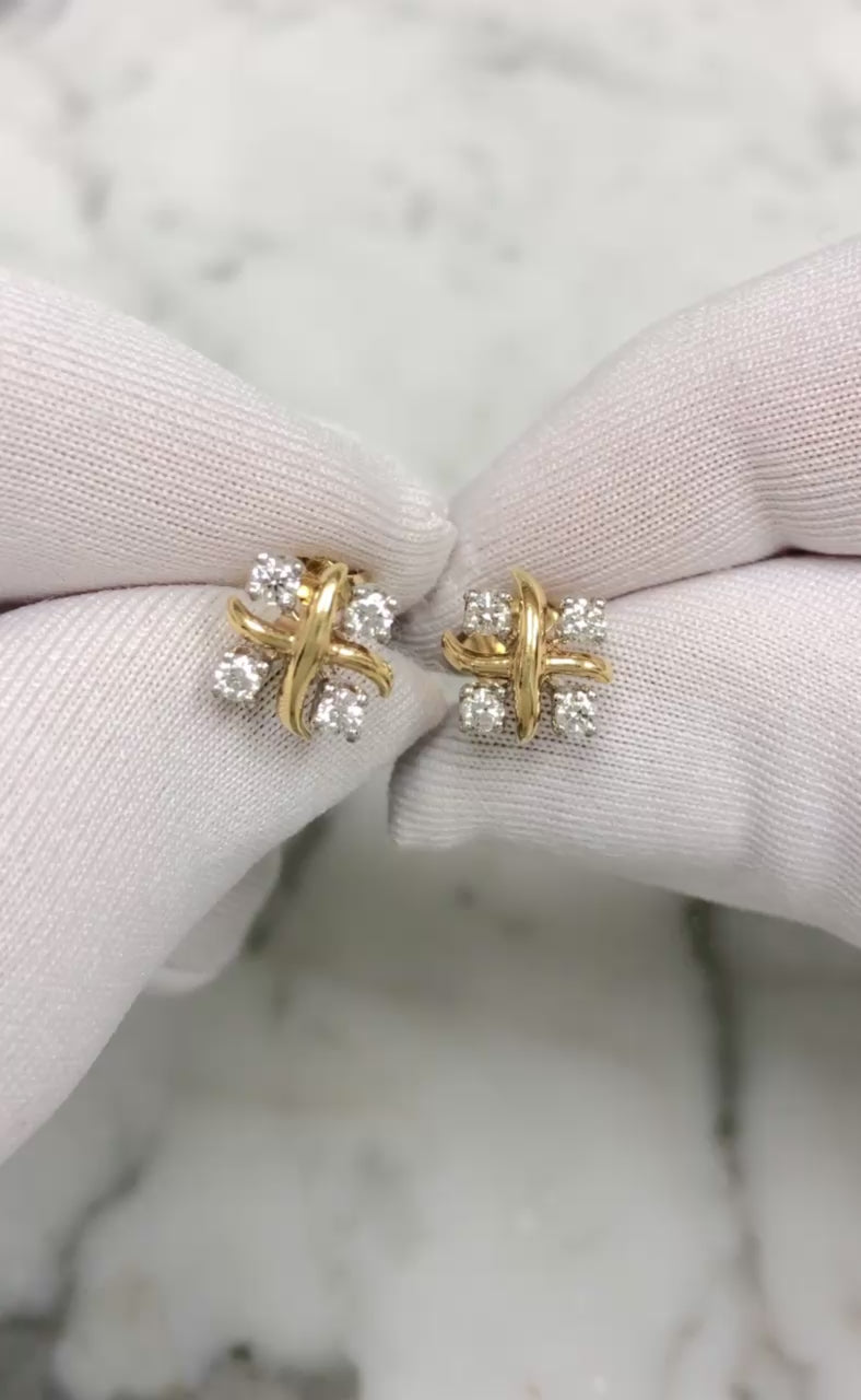 Tiffany & Co. Jean Schlumberger 16 Stone Lynn Diamond Stud Earrings Platinum 18K