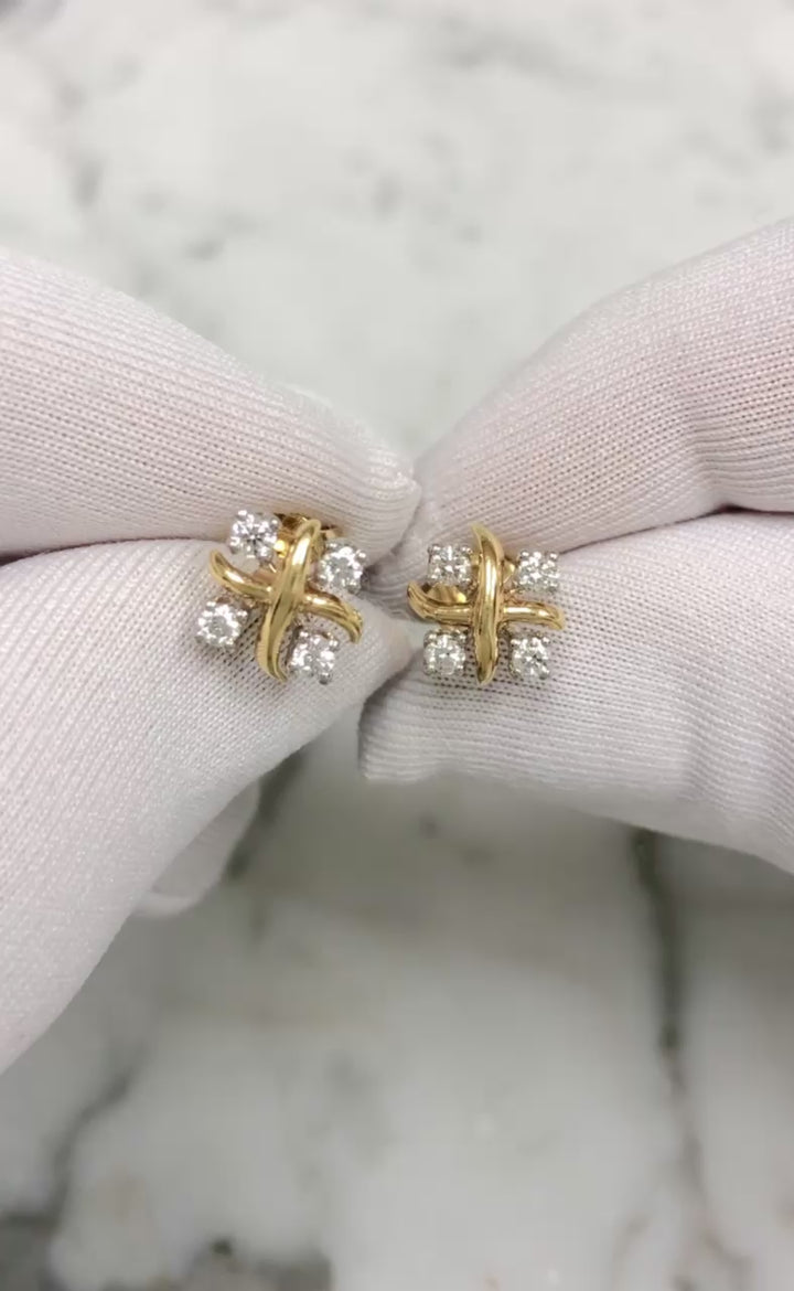 Tiffany & Co. Jean Schlumberger 16 Stone Lynn Diamond Stud Earrings Platinum 18K