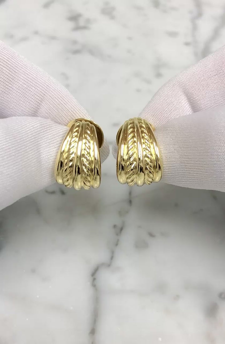 Vintage David Yurman 18K Yellow Gold Cable Shrimp J Hoop Earrings
