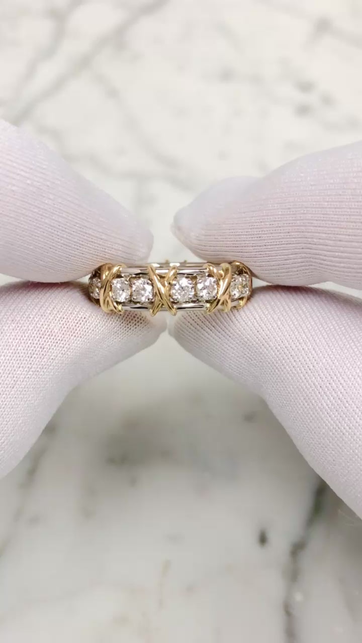 Tiffany & Co. Schlumberger 16-Stone Platinum & 18K Diamond Ring 1.14ct Size 5