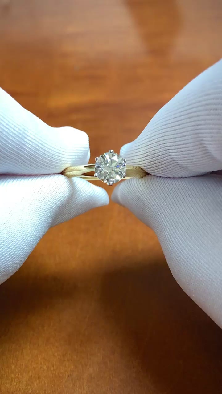 Tiffany & Co 18K Yellow Gold & Plat .95ct Diamond Solitaire Engagement Ring HVS2