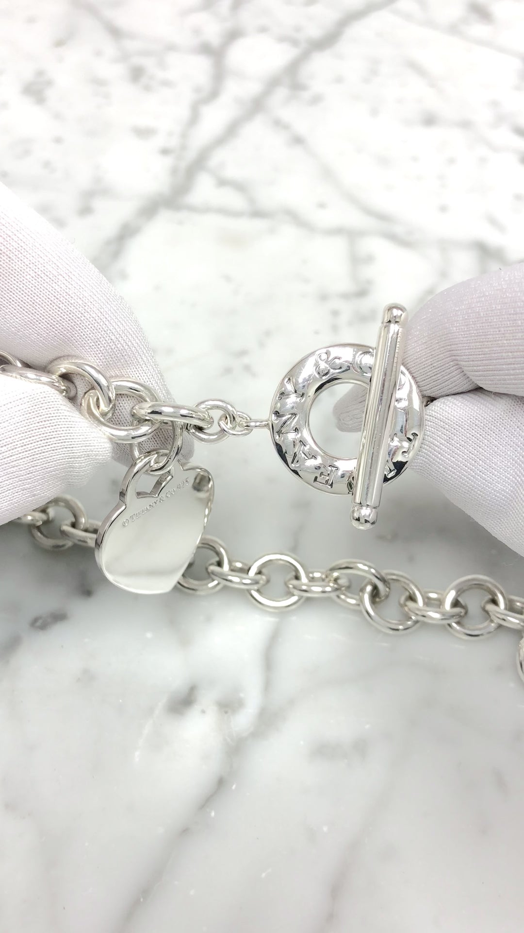 Tiffany & Co. Sterling Silver Heart Tag Charm Large Link Necklace 16.5" 10mm