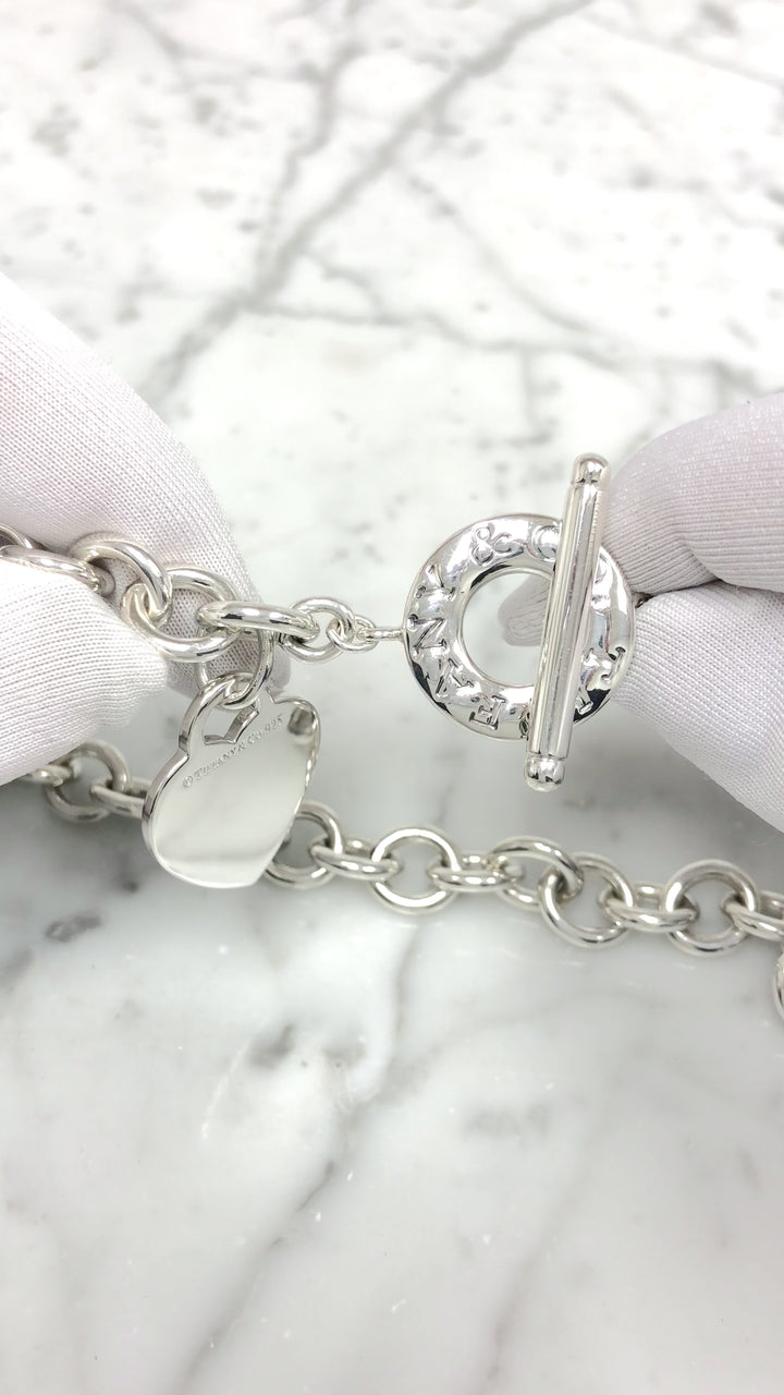 Tiffany & Co. Sterling Silver Heart Tag Charm Large Link Necklace 16.5" 10mm