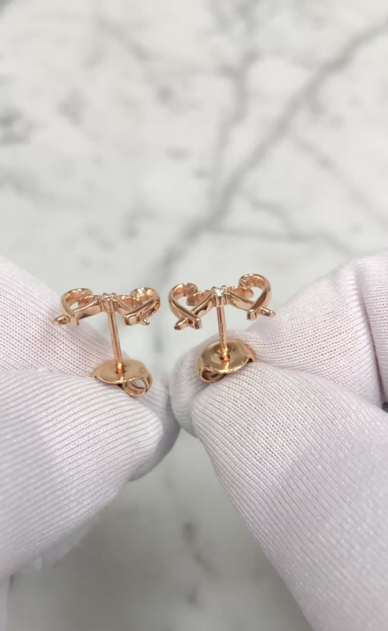 Tiffany and Co. Paloma Picasso Double Loving Heart Studs Earrings With Diamond