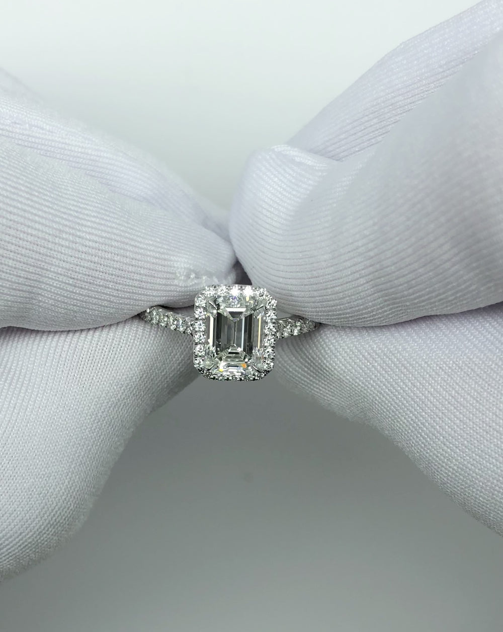 Tiffany & Co. Soleste 1.38 Ct Center Emerald Cut Halo Engagement Ring - H VS1