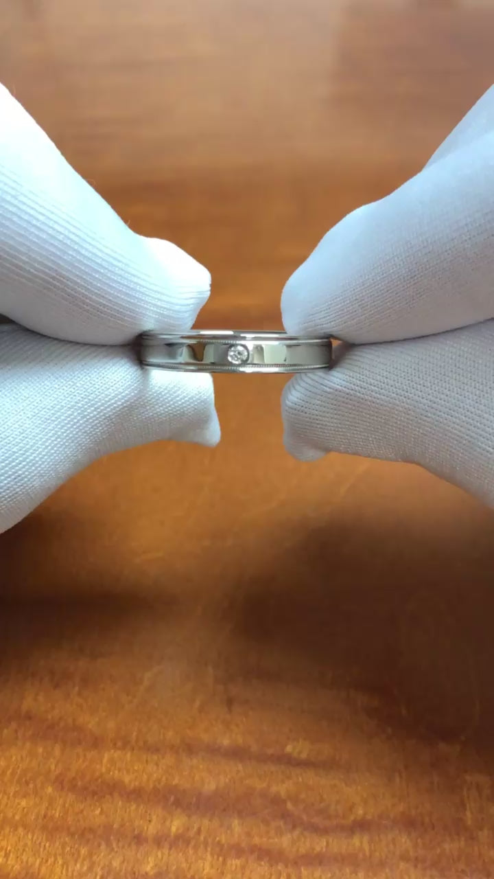 Tiffany & Co. Together Double Milgrain Single Diamond Band Platinum 4mm Size 8