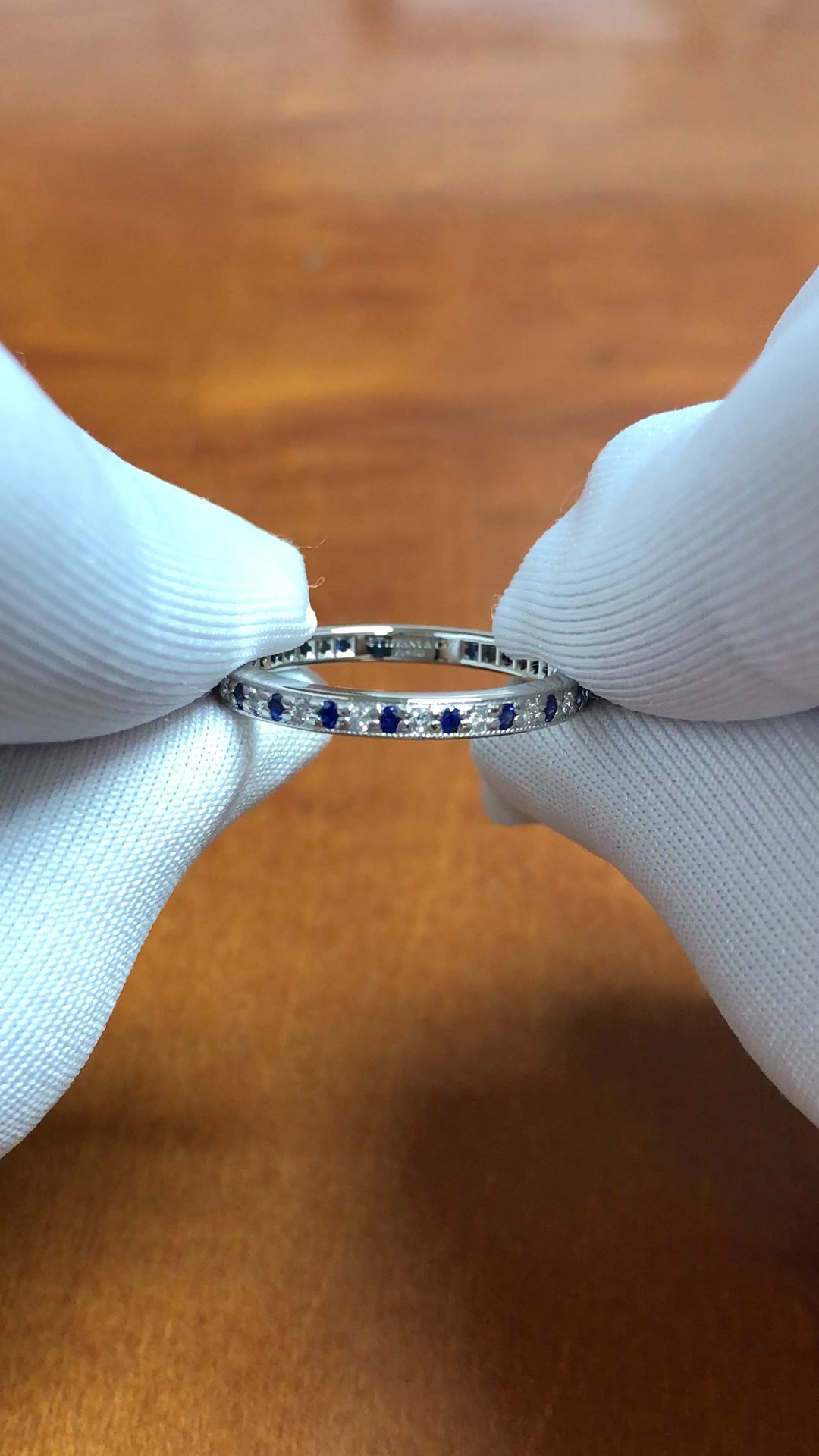 Tiffany & Co Platinum Full Circle Diamond & Sapphire Band Ring 0.23 CTW Sz 6.75