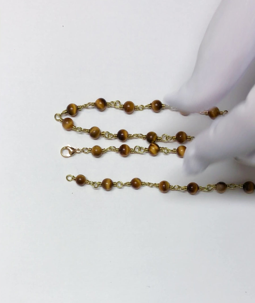 Pre-Owned 18K Yellow Gold Tiger Eye Bead Chain Necklace 31"Long