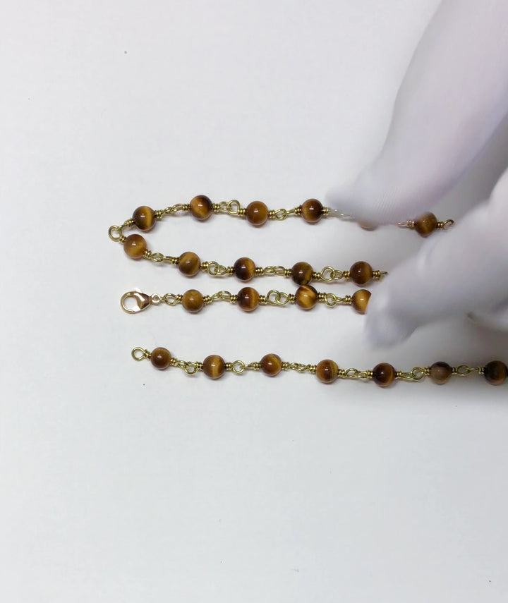 Pre-Owned 18K Yellow Gold Tiger Eye Bead Chain Necklace 31"Long