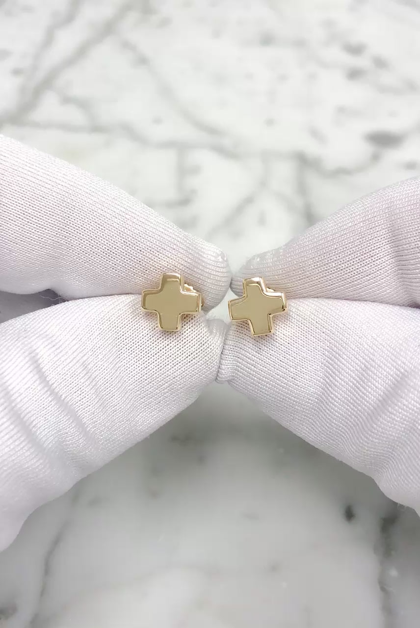 Tiffany & Co. Vintage 18K Yellow Gold Swiss Cross Studs Earrings 7.8mm x 2.6mm