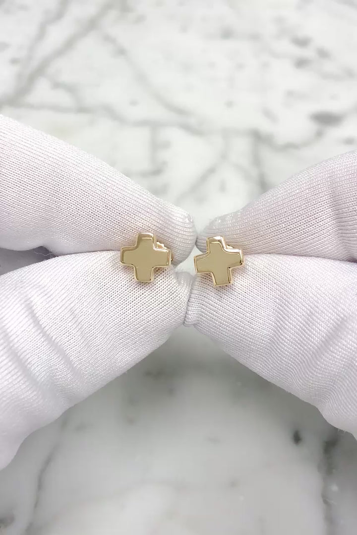 Tiffany & Co. Vintage 18K Yellow Gold Swiss Cross Studs Earrings 7.8mm x 2.6mm