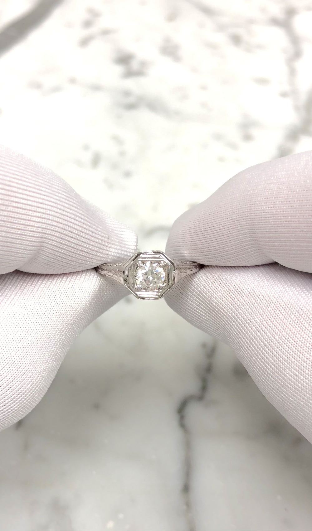 Antique Art Deco 14K White G---old Diamond Engagement Ring .40 ct E-F VS1-VS2