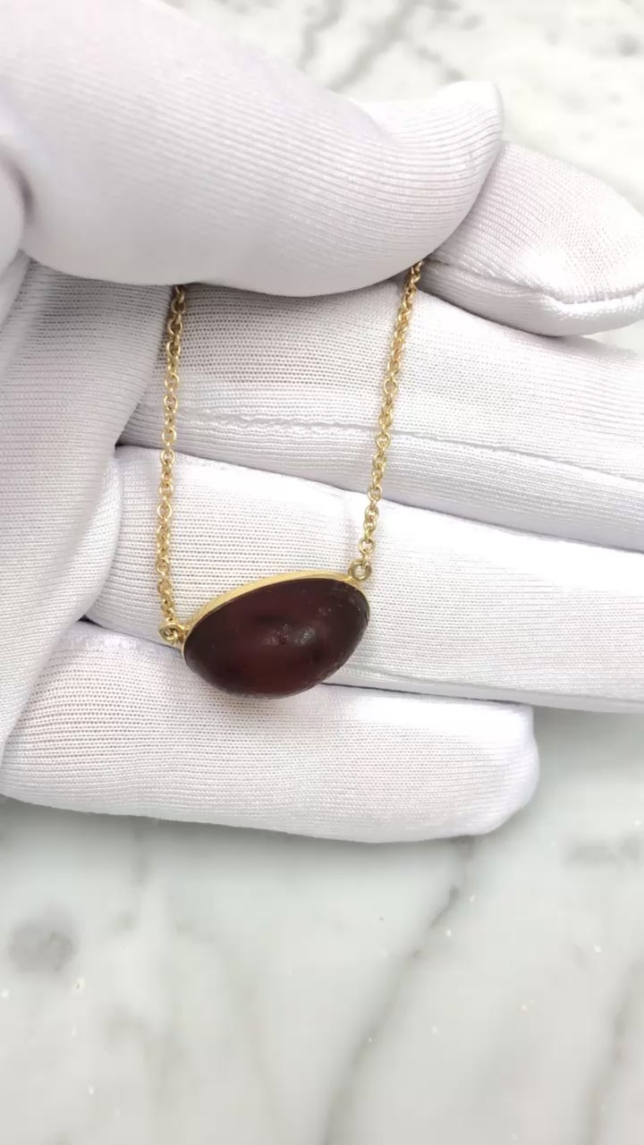 Tiffany & Co Elsa Peretti Rare Vintage Amber Pendant Necklace 18K Ylw Gold 24"