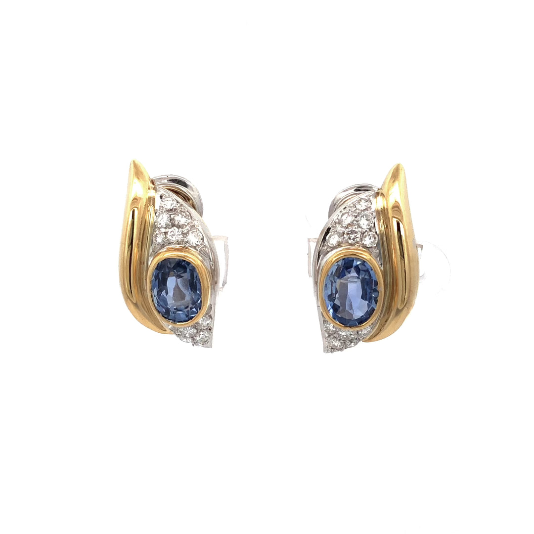 Vintage Italian 18K Yellow & White Gold Earrings w/ Burma No-Heat Blue Sapphires