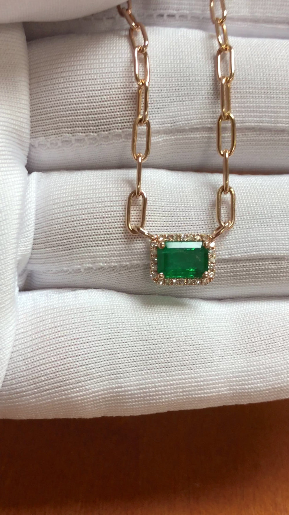 14K Rose Gold Emerald and Diamond Pendant Necklace