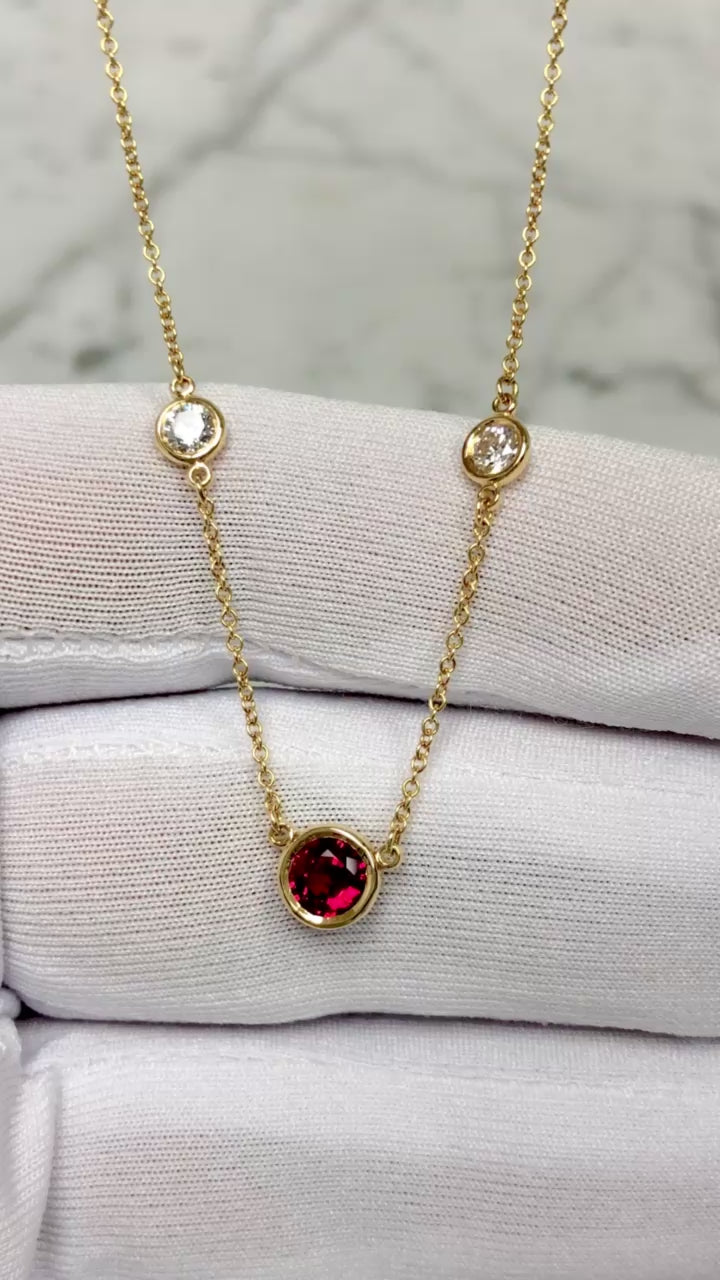 Tiffany & Co Peretti 18K Gold Color by the Yard Ruby Diamond Necklace .50ct Cntr