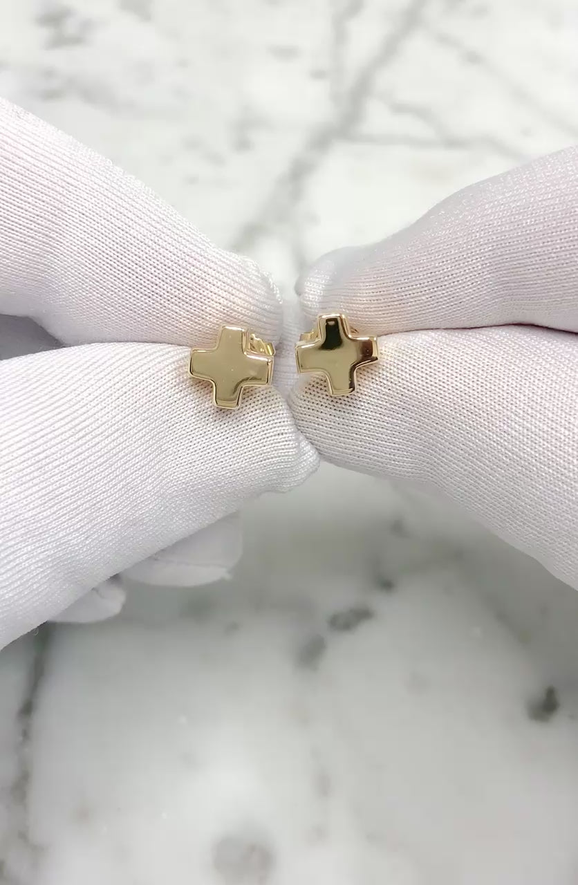 Tiffany & Co. Vintage 18K Yellow Gold Swiss Cross Studs Earrings 7.8mm x 3.3mm