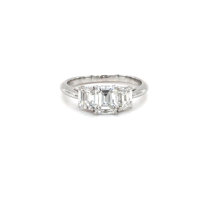 Tiffany & Co. Platinum Three-Stone Emerald Cut Engagement Ring 1.59ct TW GVVS