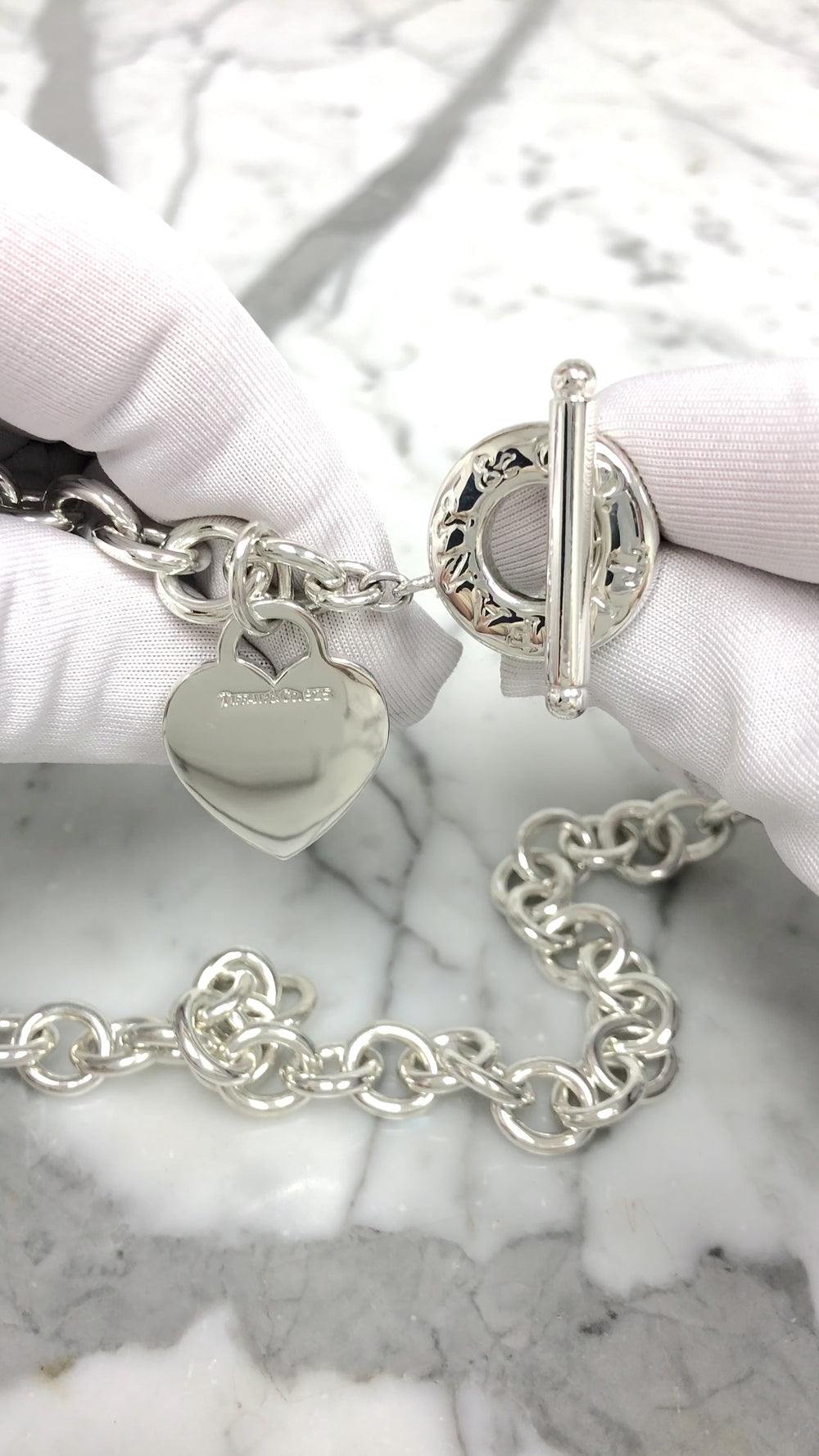 Tiffany & Co. Sterling Silver Heart Tag Charm Large Link Necklace 16.5" 10mm