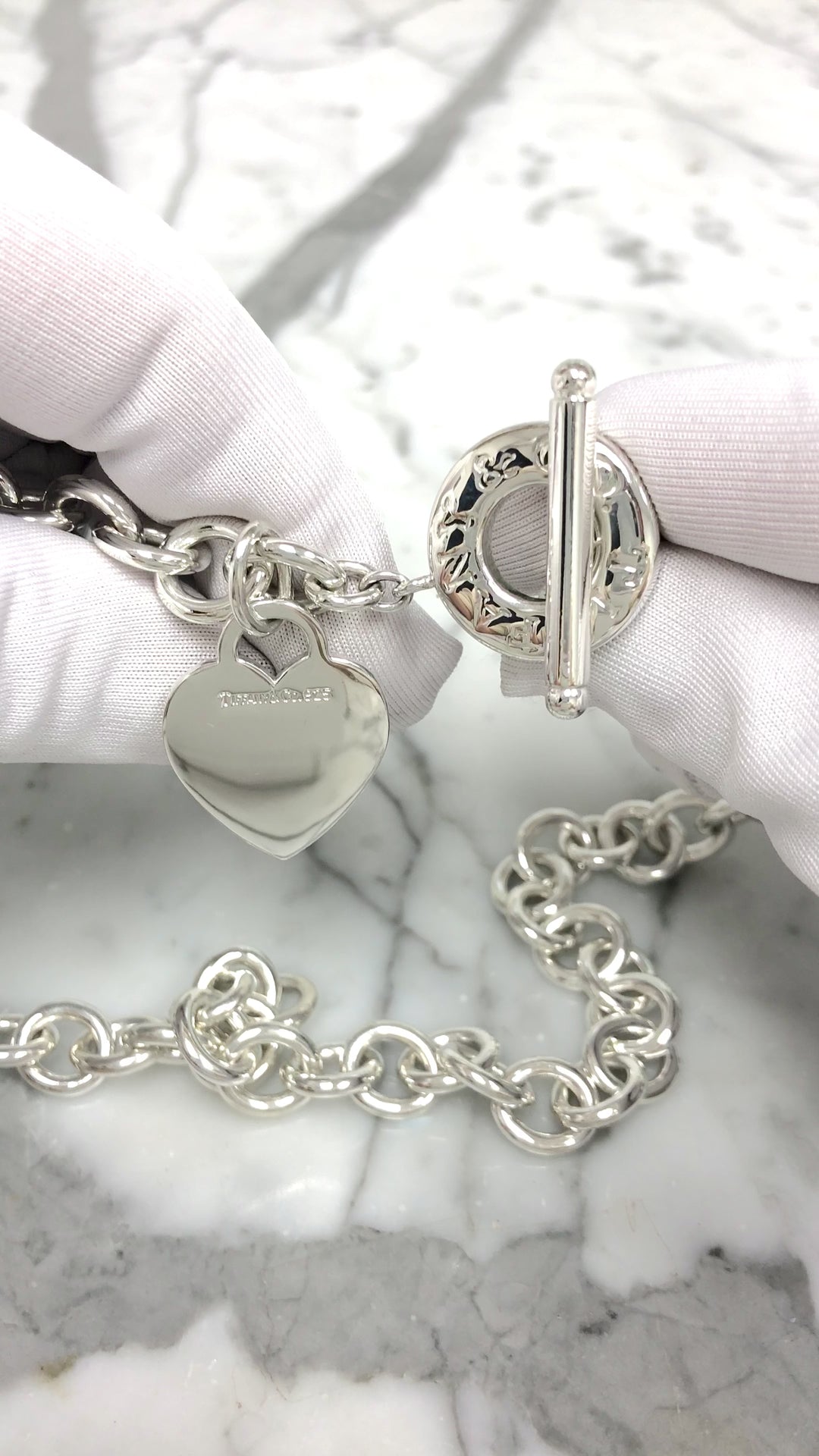 Tiffany & Co. Sterling Silver Heart Tag Charm Large Link Necklace 16.5" 10mm