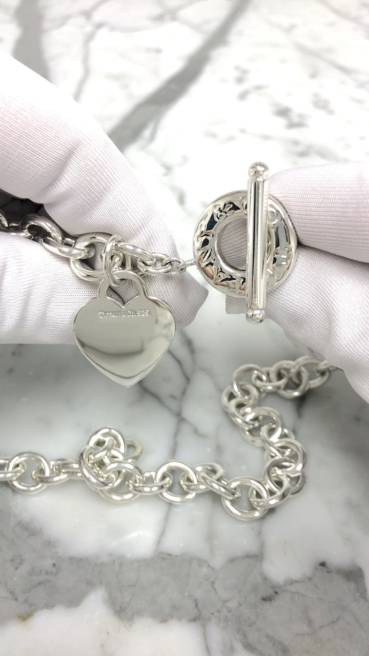 Tiffany & Co. Sterling Silver Heart Tag Charm Large Link Necklace 16.5" 10mm
