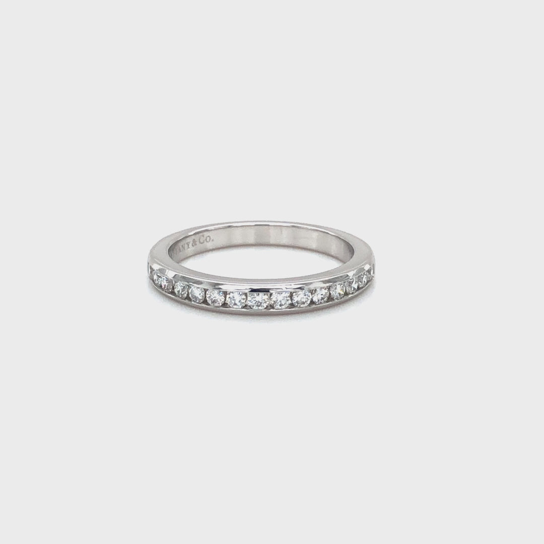 Tiffany & Co. Platinum Half Circle Wedding Band Ring 0.24 cts 2.5mm Size 5