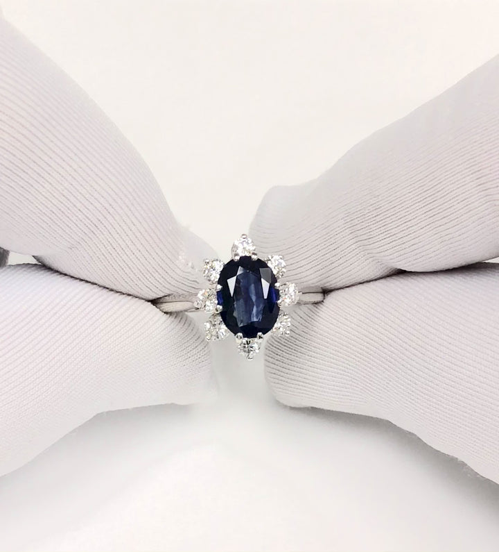 Vintage Tiffany & Co Platinum Oval Sapphire and Diamond Halo Ring 1.75 Ct Center