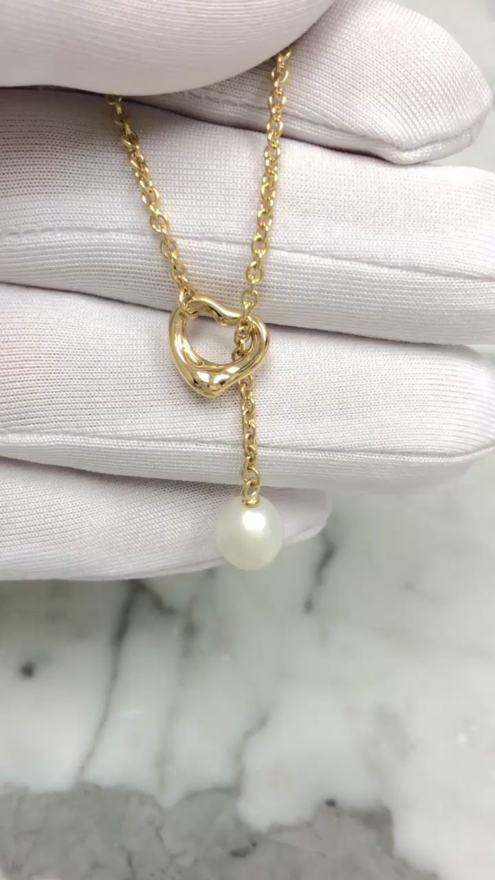 Tiffany & Co. Elsa Peretti 18K Yellow Gold Open Heart Lariat Necklace 18.5"