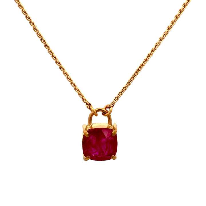 Vintage 22K / 18K Yellow Gold Ruby Pendant Necklace – 24 Inches, Hand-Made