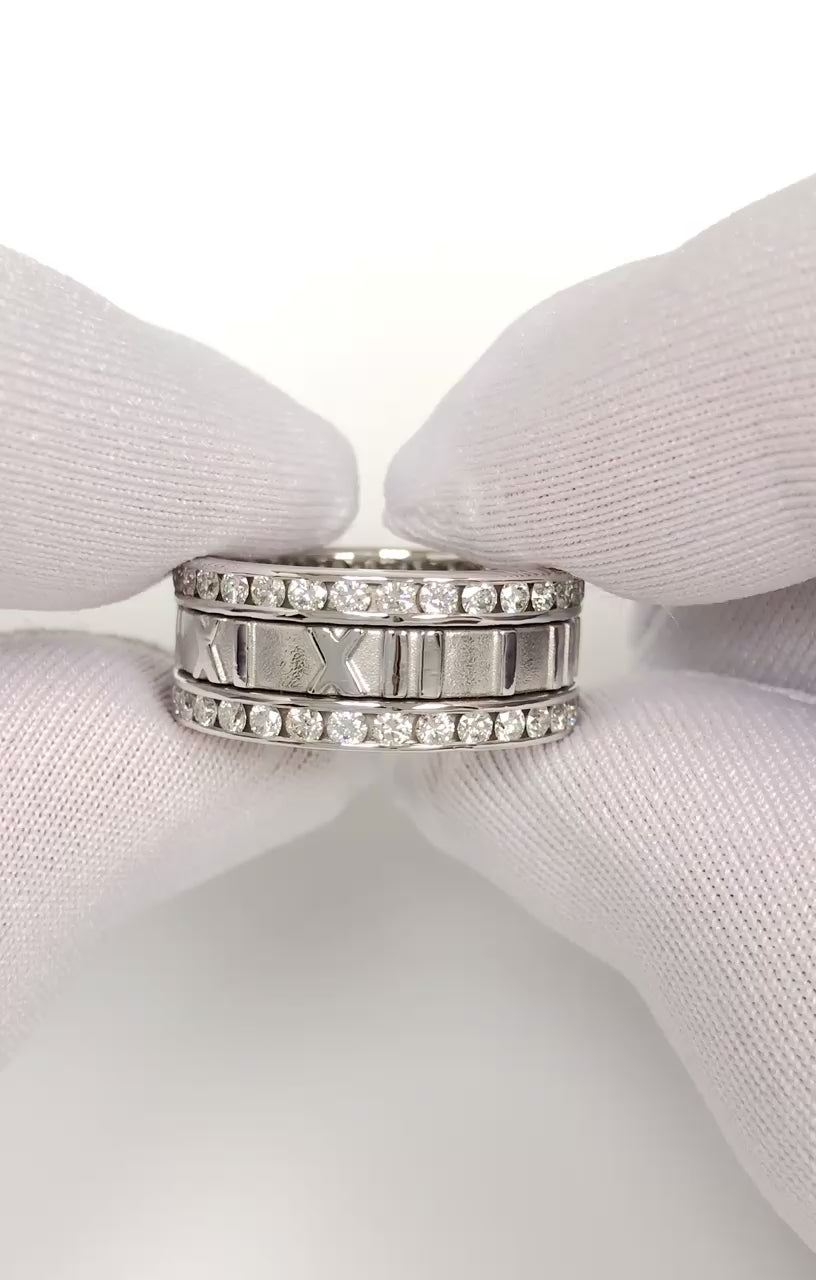 Vintage Tiffany & Co. 18K White Gold Wide Atlas 1.53 ct Diamond Ring 8.4mm Sz 6