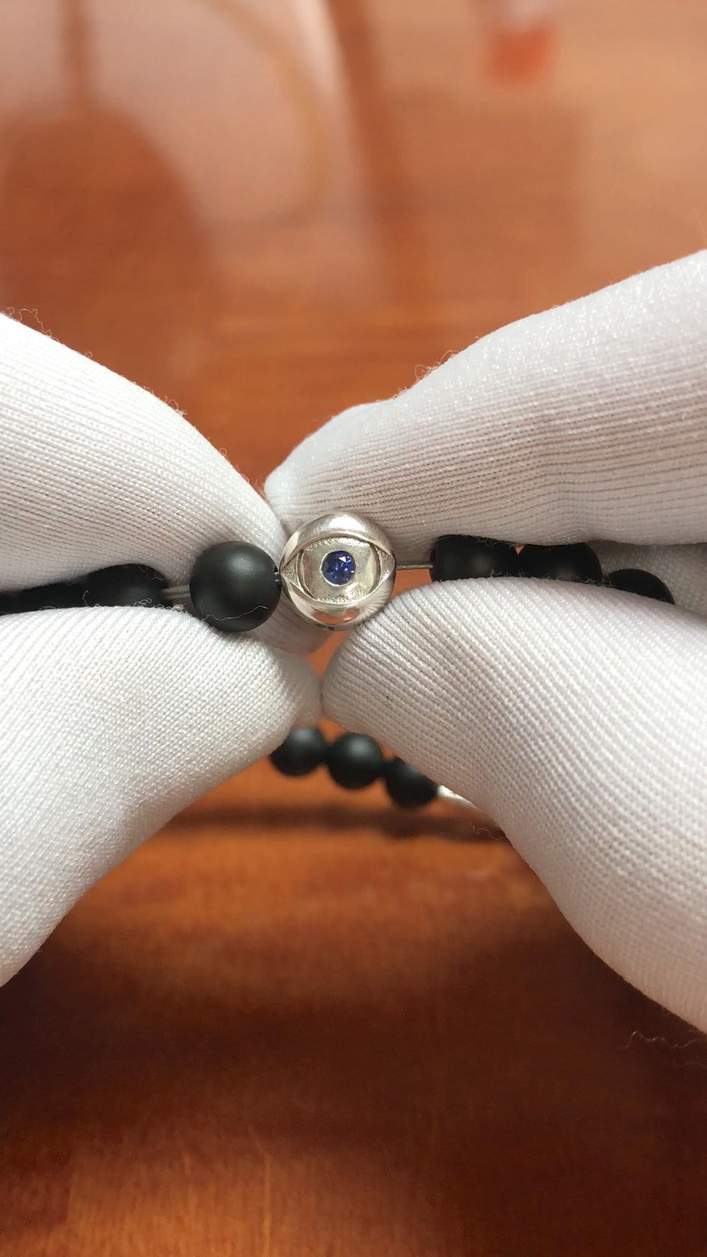 David Yurman Spiritual Beads Evil Eye Sterling Silver Onyx Sapphire Bracelet M