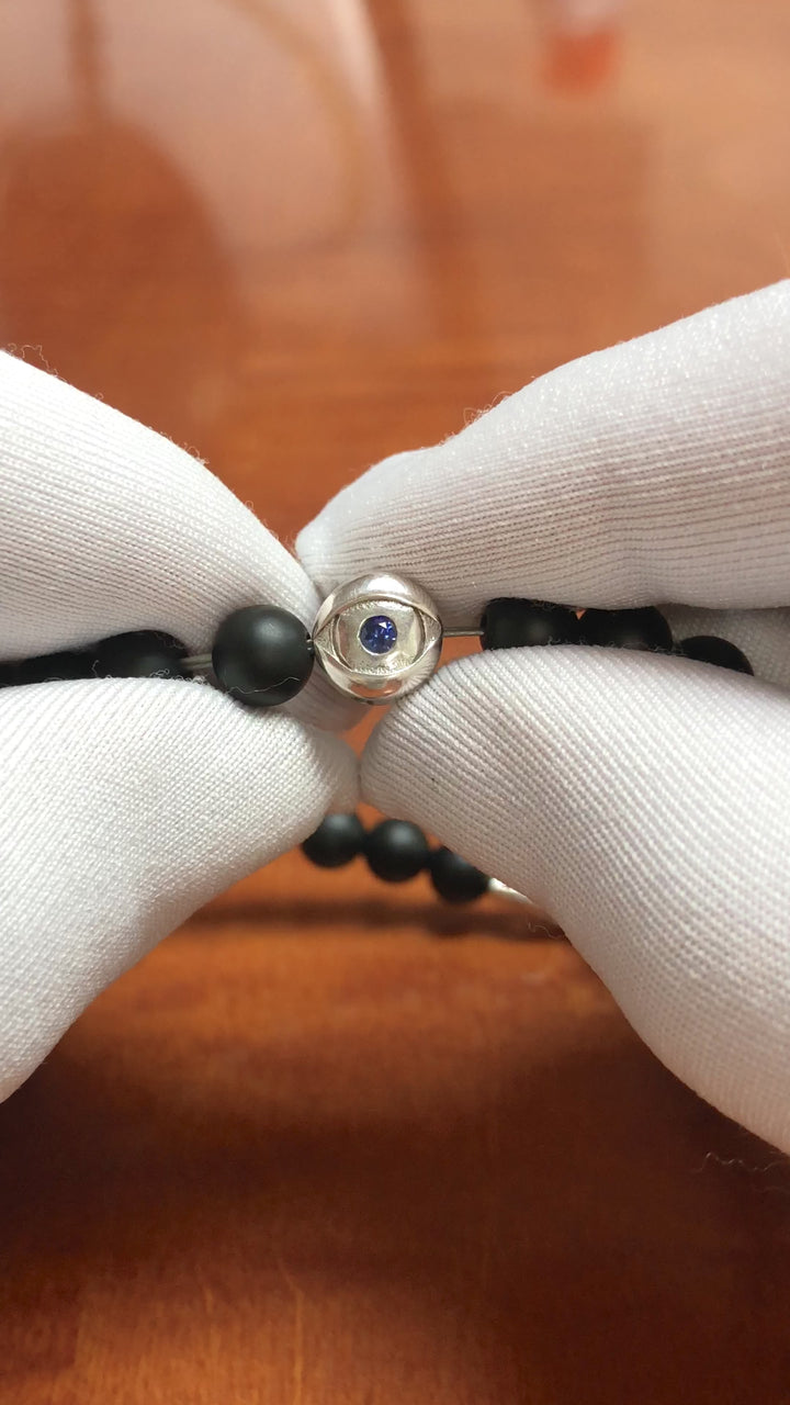 David Yurman Spiritual Beads Evil Eye Sterling Silver Onyx Sapphire Bracelet M