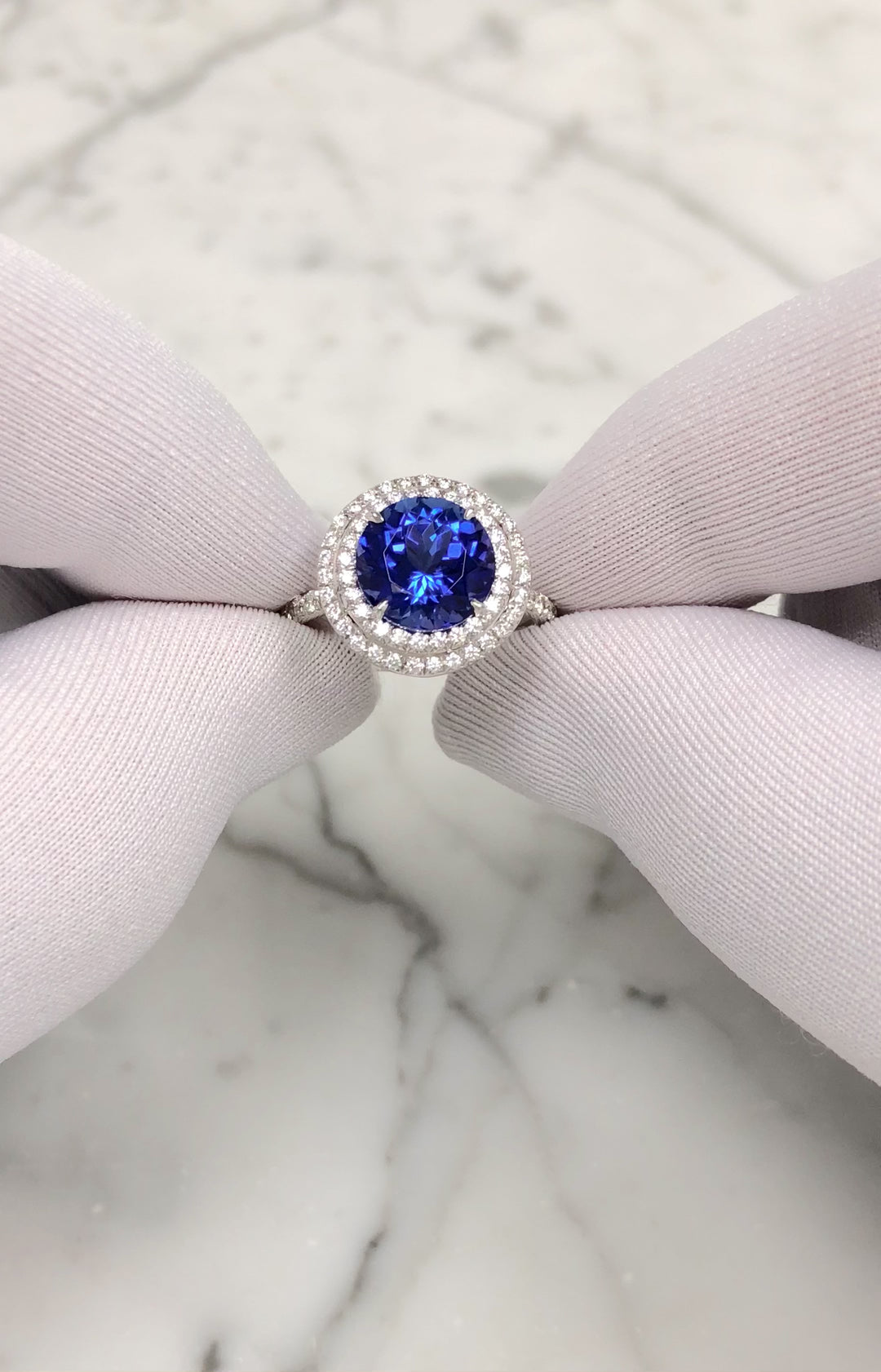 Tiffany & Co. Platinum Double Soleste Round Shape 3ct Tanzanite Diamond Ring