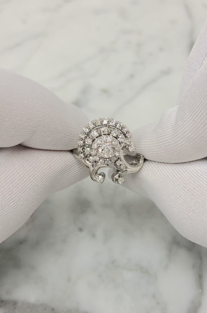 Vintage Jabel 14K White Gold Old Cut Diamond Cluster Cocktail Ring