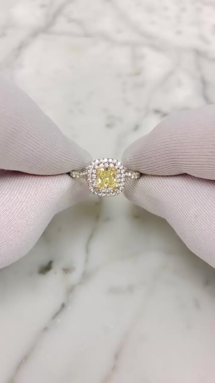 Tiffany & Co Soleste Intense Yellow Radiant Platinum Engagement Ring .68ct Int. Flawless
