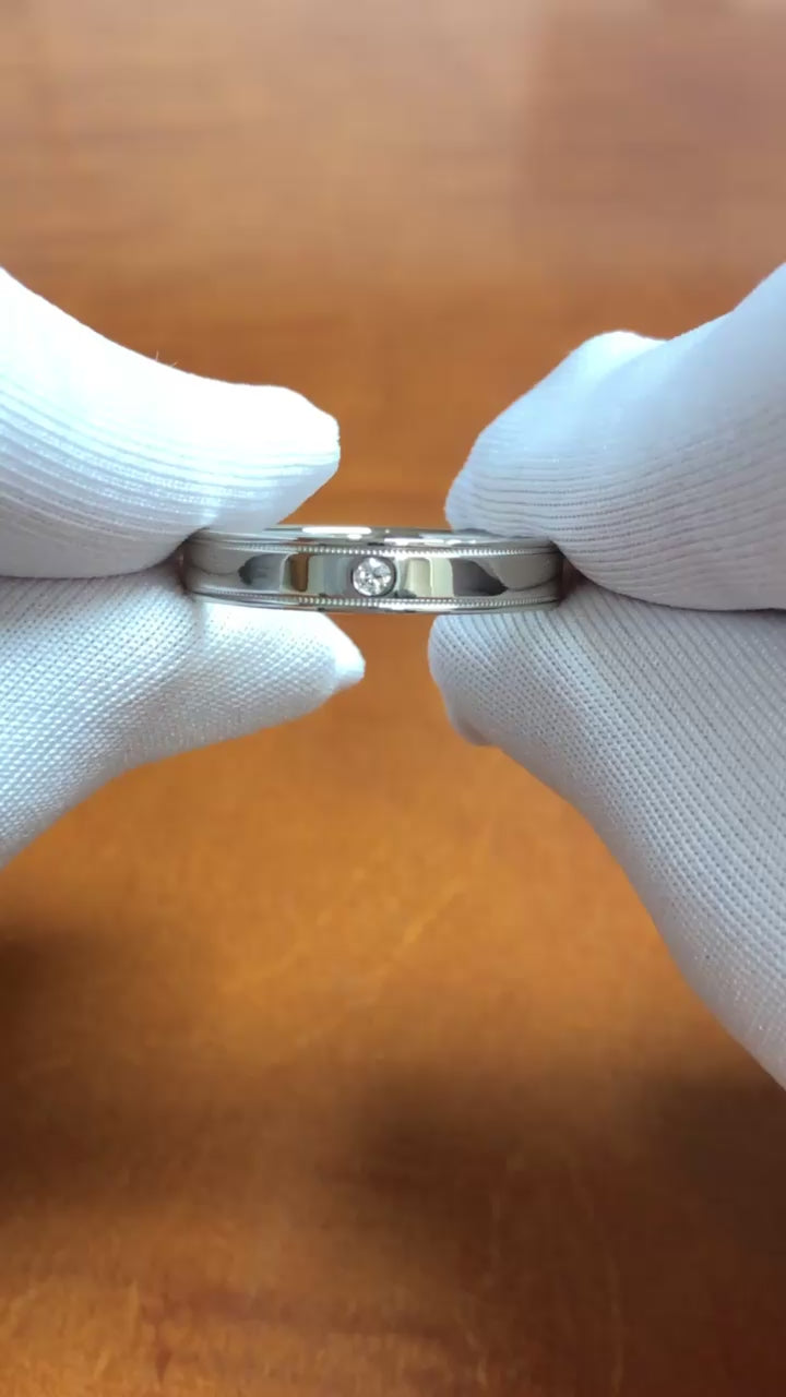 Tiffany & Co. Together Double Milgrain Single Diamond Band Platinum 4mm Size 9
