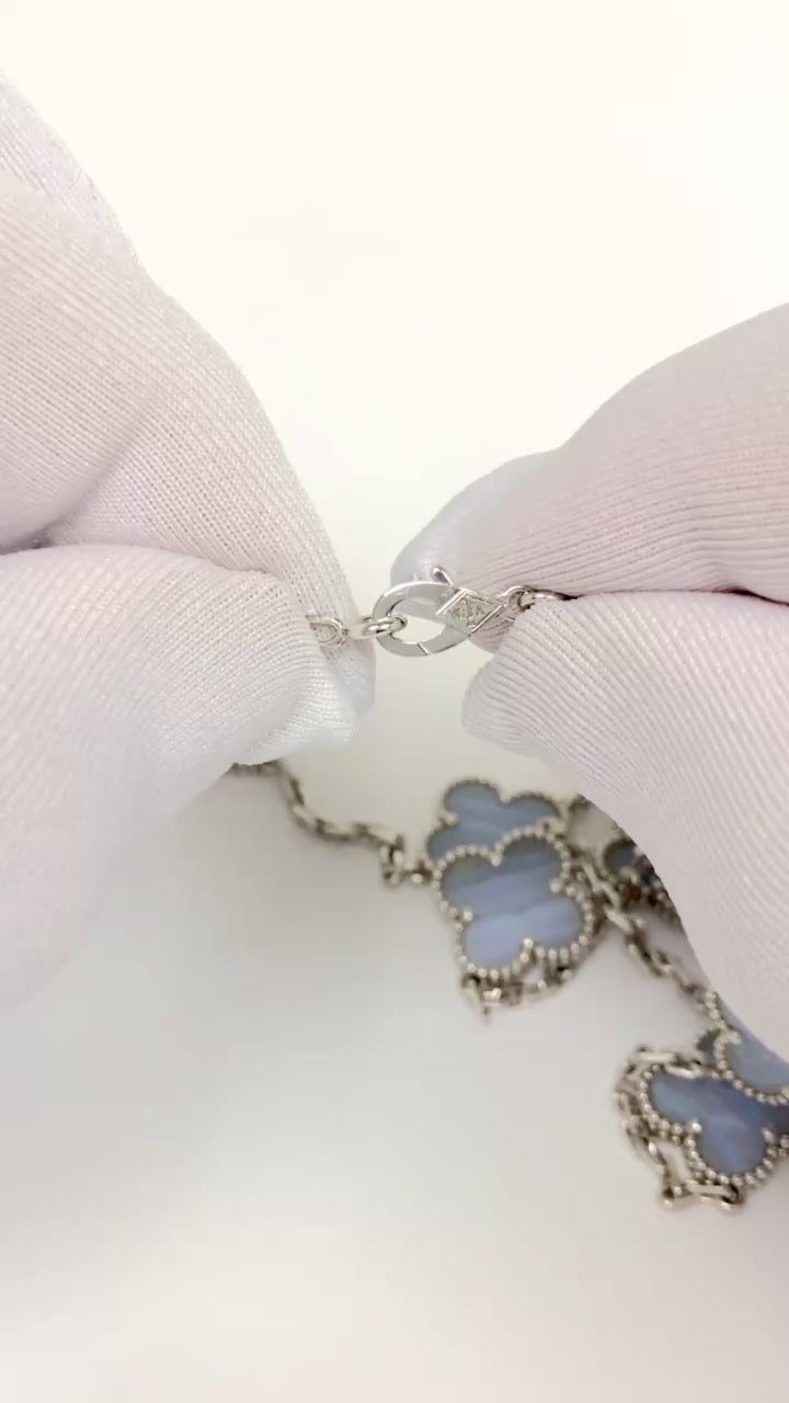 Van Cleef & Arpels 18K White Gold Vintage Alhambra 20 Motif Chalcedony Necklace