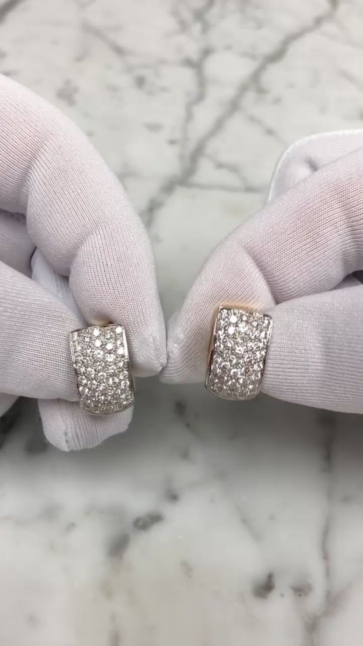Michael Werdiger 18K 2 tone Gold Pave Diamond Huggie Earrings 1.65ct 5/8"