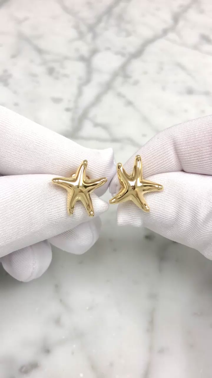 Vintage Tiffany & Co  Elsa Peretti 18K Yellow Gold Starfish Earrings 16.5mm