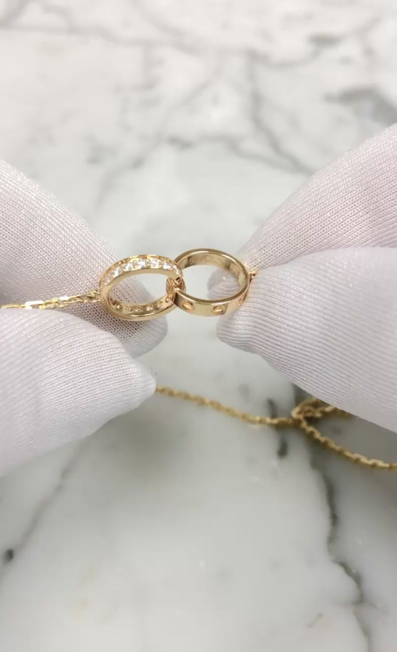 Cartier 18K Yellow Gold Love Necklace Half Pavé Diamond Pendant 0.22ct