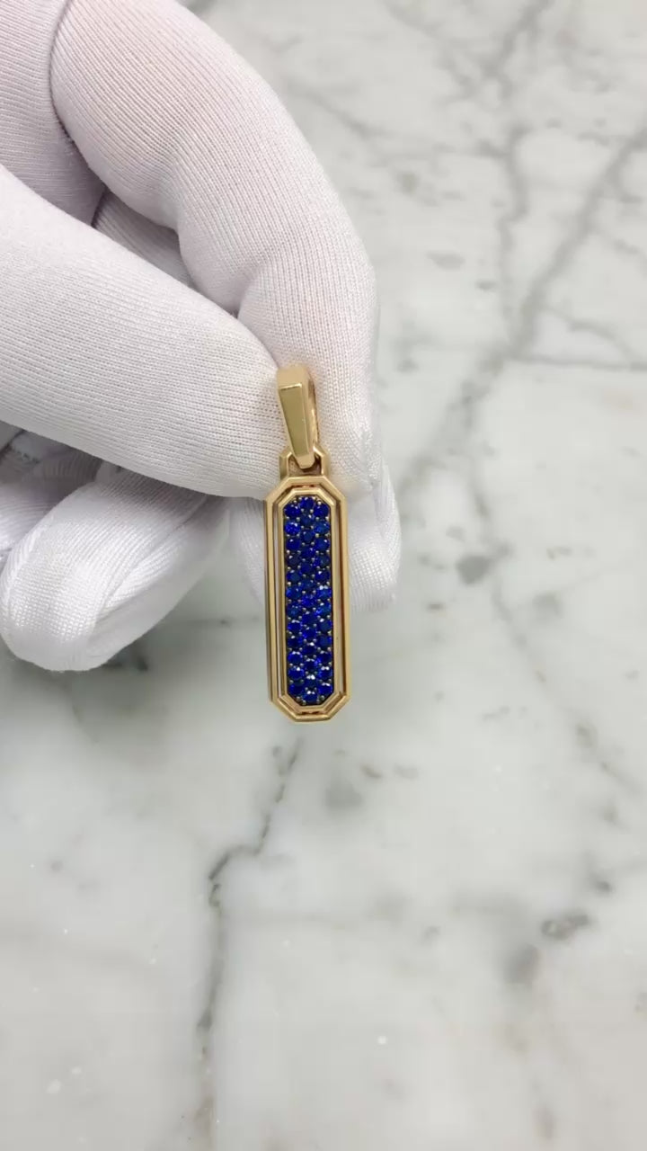 David Yurman Mens Streamline Amulet Pendant 18K Yellow Gold, Lapis & Sapphires