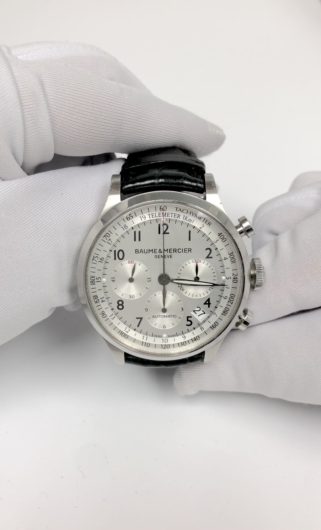 Baume & Mercier Capeland 65716 44mm Chronograph SS Automatic Watch White Dial