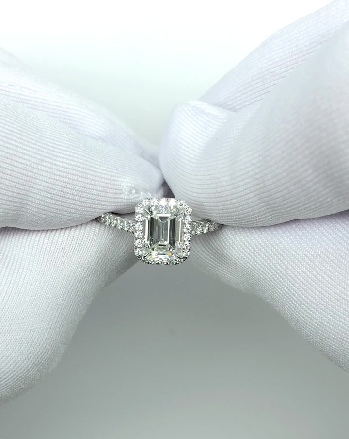 Tiffany & Co. Soleste 1.38 Ct Center Emerald Cut Halo Engagement Ring - H VS1