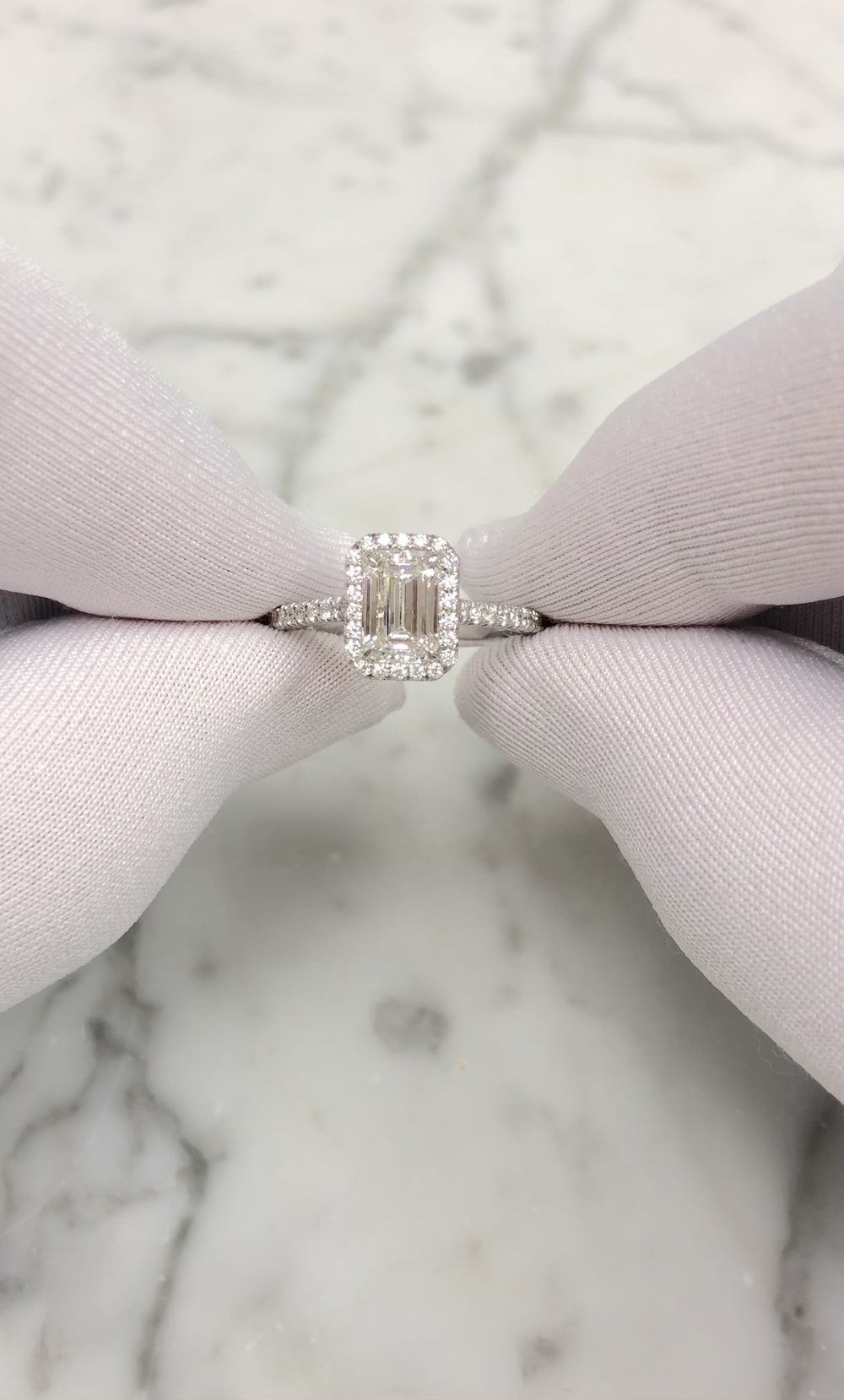 Tiffany & Co. Soleste 1.12 Ct Center Emerald Cut Halo Engagement Ring - F VVS2