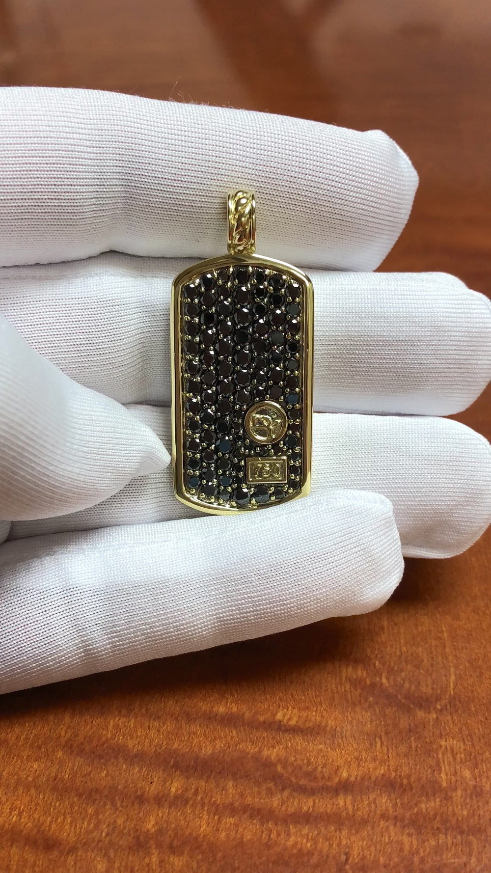 David Yurman Chevron Tag Pendant 18K Yellow Gold 3.89 cts Black Diamonds, 35mm