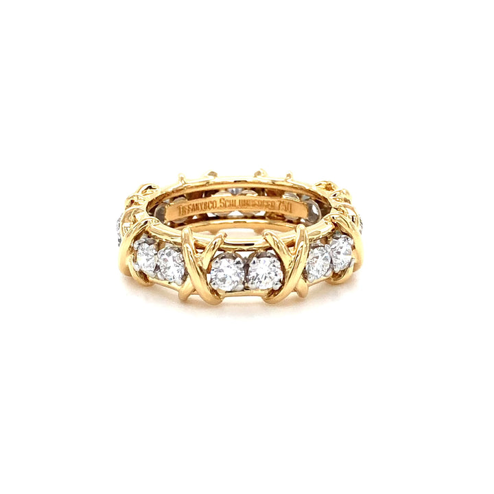 Tiffany & Co. Platinum and 18KY Gold Schlumberger 16 Stone Diamond X Ring Size 6
