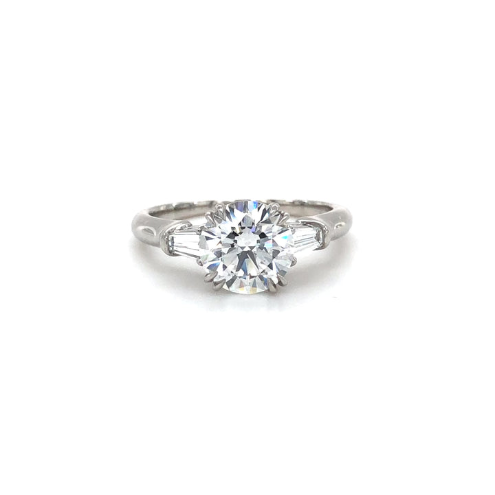 Harry Winston Platinum Round Diamond Engagement Ring w/Baguettes 2.01 ct TW FVS1