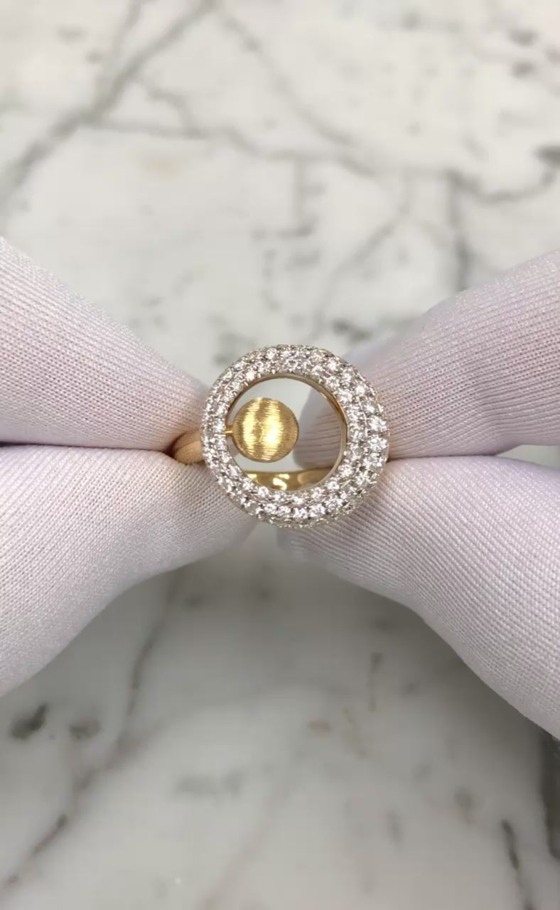 18K Yellow Gold Modernist Pave Diamond Ring 1970's